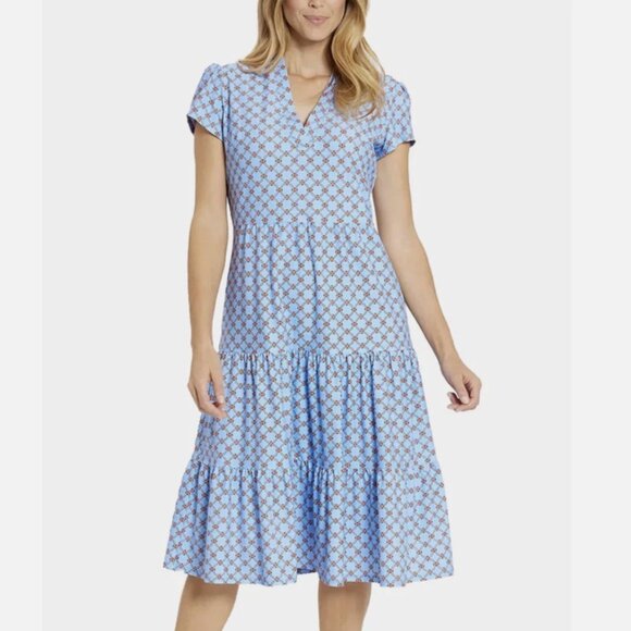Jude Connally Dresses & Skirts - Jude Connally Sky Blue Geometric Tiered Midi Dress